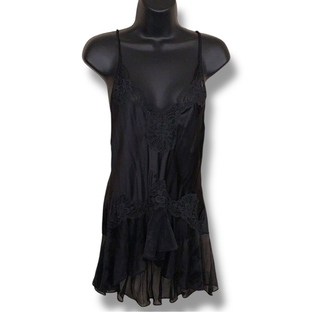 Vintage Val Mode Medium Black Lace Nightgown Retro Pinup Goth Glam